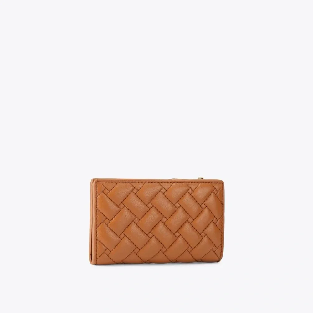 Kurt Geiger Tan Woven Leather Zip Card Pouch